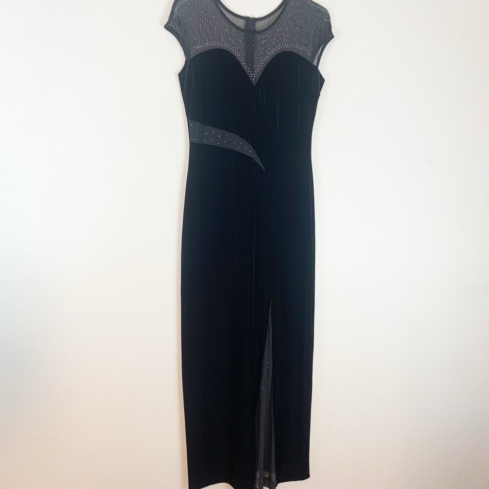 Vtg Aspeed Dress‎ Womens Large Velvet Maxi Mesh Sheer Studded Elegant Classy LBD